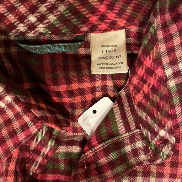πHPπ NEW LL Bean Flannel Shirt Plaid Button Down Berry Girls Size 14 - Picture 3 of 7